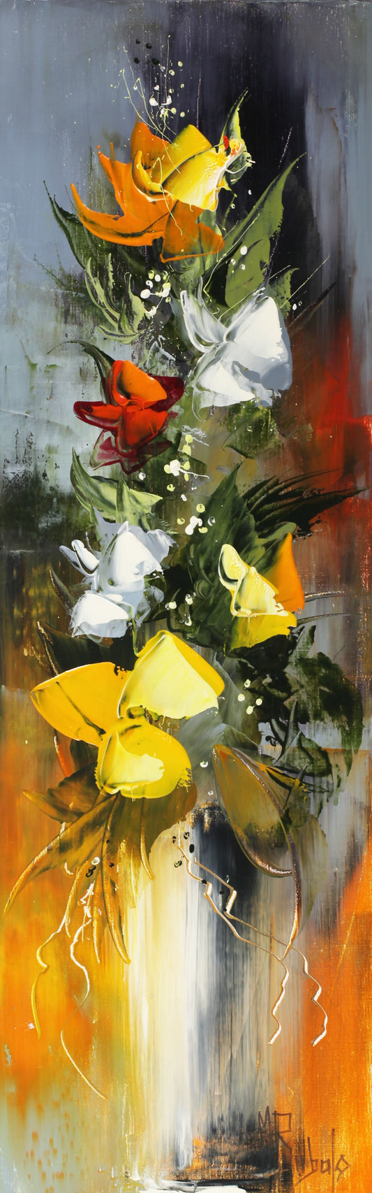 マニュエル・リュバロ 「陽光のブーケ」 25x75cm油彩 2022年制作 「額付」