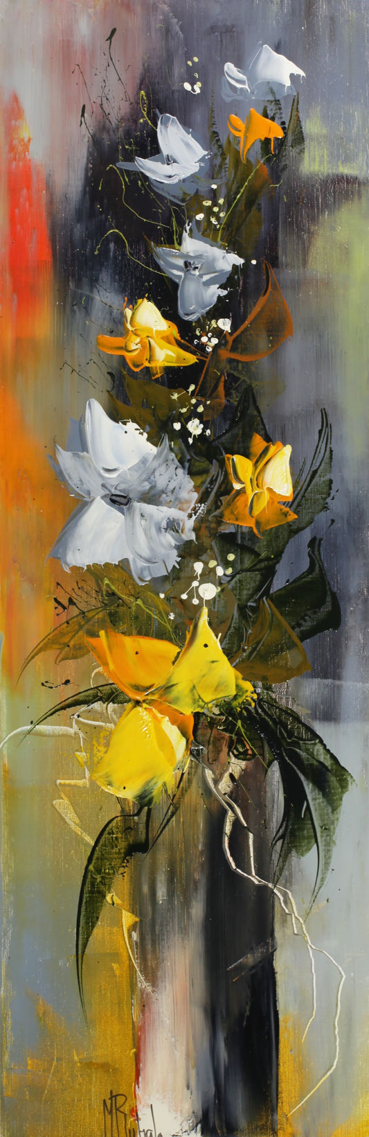 マニュエル・リュバロ 「喜びのブーケ」 60x20cm油彩 2022年制作「額付」
