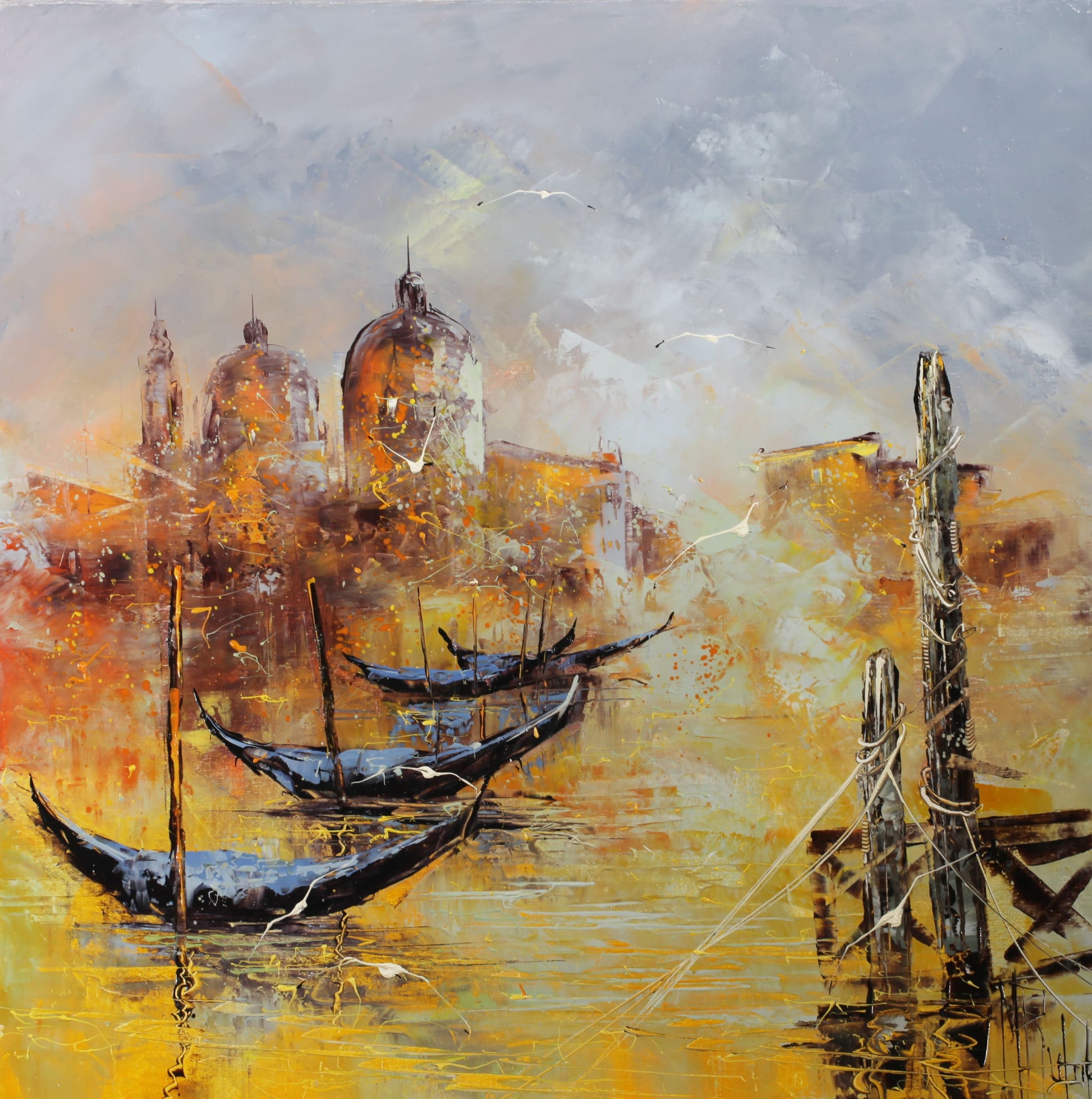マニュエル・リュバロ 「ベニスの運河」 60x60cm油彩 2022年制作 「額付」