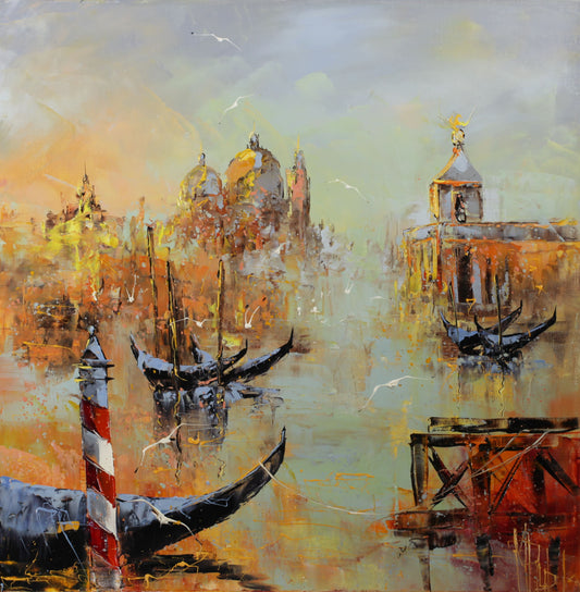 マニュエル・リュバロ 「ベニスの夢」 60x60cm油彩 2022年制作「額付」