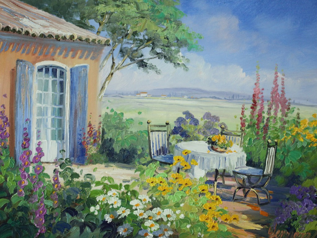 伍德·艾尔曼《花园桌布》油画30x40cm