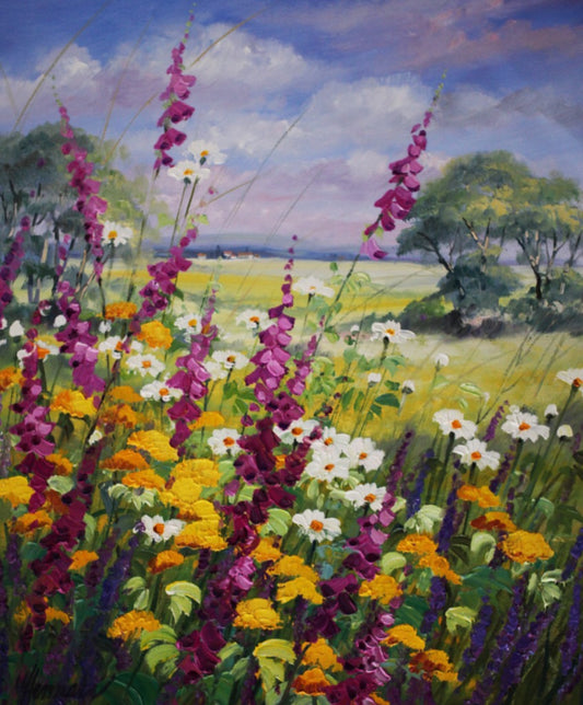 伍德·艾尔曼《盛开的花束》油画50x60cm