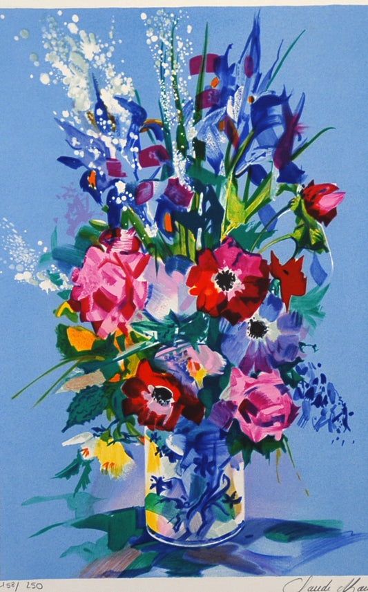 克劳德·马尔斯 (Claude Mars) <马略卡花瓶里的花束> 原创石版画 艺术家签名 限量版 图像尺寸 40 x 25 厘米