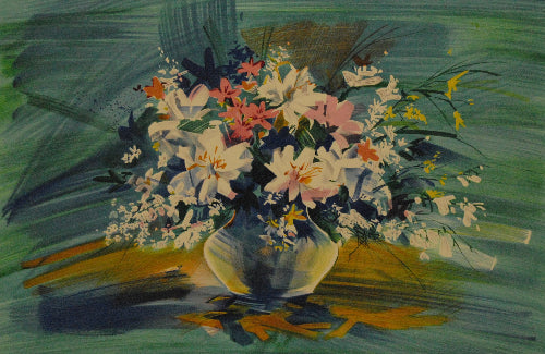 克劳德·马尔斯《以绿色为基底的花束》 原版石版画 艺术家签名 限量版 图像尺寸 40 x 59 厘米