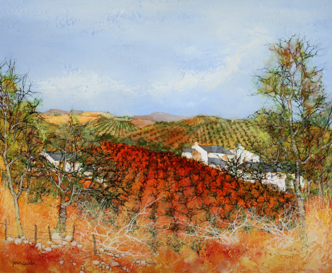 ジャン・ゴダン 【ライヨンの丘】 油彩15号【額付】ジャン・ゴダン は美術館や自治体が作品を収蔵し、多数の受賞歴を持つ現代フランス画壇を代表する画家だ。ヨーロッパ、アメリカ、中近東でもゴダンに格調の高い絵画は愛されている。ゴダンは日常のヴィジョンを越えた繊細で詩的な世界を作る。彼の幻想的な世界では、妖精が飛び交い、彼の詩情が発散する。ゴダンはキュビスト達の幾何学的で厳格な構図とは遥か遠い所にいて、自然と調和しながら彼のファンタジーを優美に描く。 1943年 フランス、ロワール河畔のアンジェ生まれ。国立アンジェ高等美術学校卒。フランス芸術家協会賞等多数受章 エメ市美術館等が作品を収蔵している。ヨーロッパ各地の画廊アメリカの画廊でも定期的展示会開催、日本でも2012年三越日本橋本店に展示され、その後有名百貨店で取り扱われている。