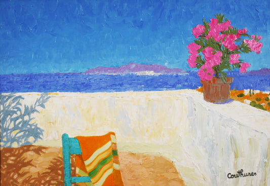 ダニエル・クチュール 「海辺のテラス」 油彩10号 2007年制作 「額付」