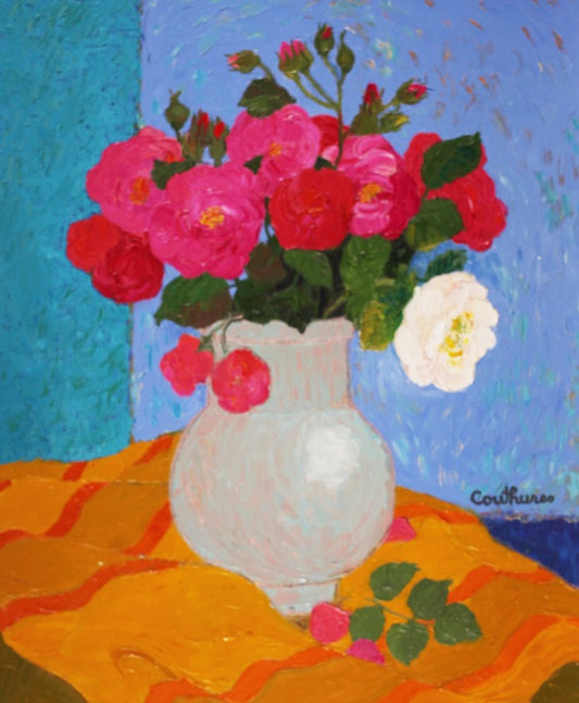 ダニエル・クチュール 【白とローズ色のコンポジション】油彩10号 2007年制作【額付】