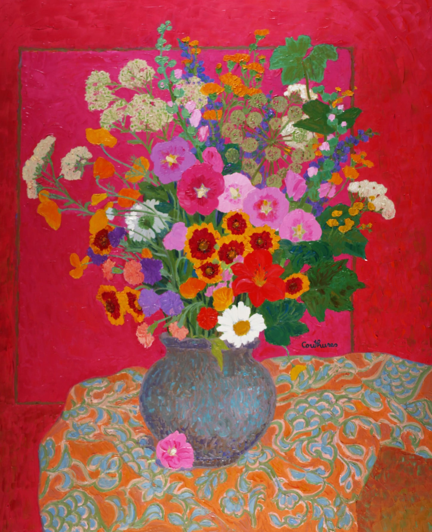 ダニエル・クチュール 「赤を基調のシンフォニー」 油彩40号 2007年制作 「額付」