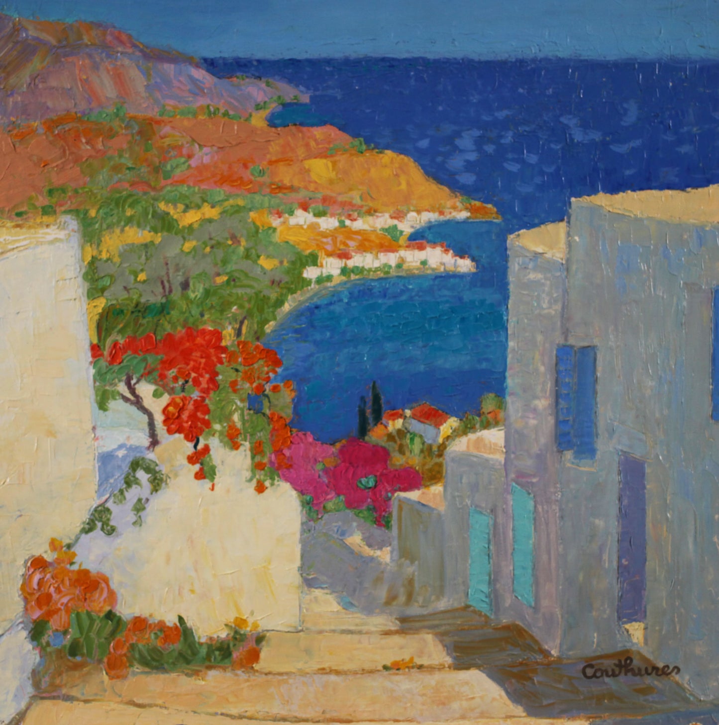 ダニエル・クチュール 【ギリシャのシテール島】油彩50x50cm 2007年制作【額付】