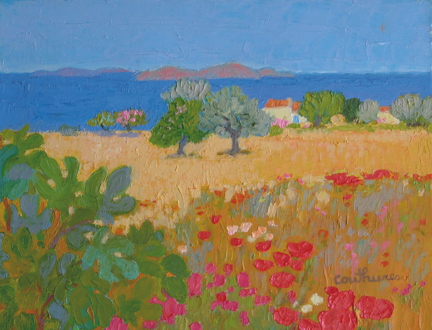 ダニエル・クチュール 「地中海のほとり」油彩5号 2009年制作「額付」