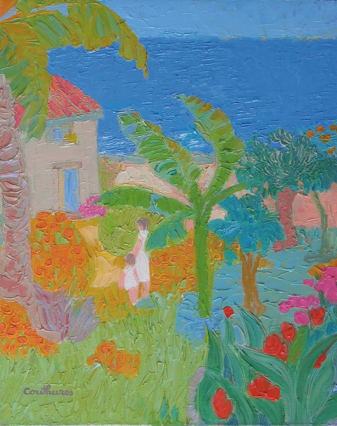 ダニエル・クチュール 【トロピカルな庭】油彩6号 2009年制作【額付】