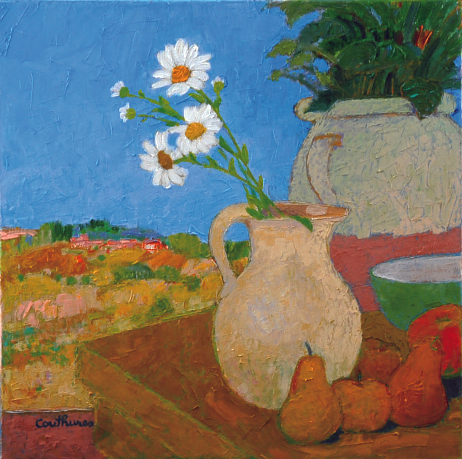 ダニエル・クチュール 【食卓】油彩40x40cm 2010年制作【額付】