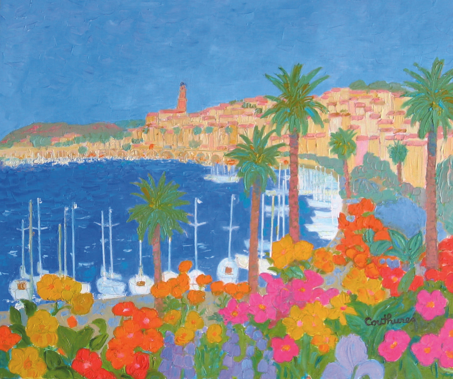 ダニエル・クチュール 【花咲くマントン】油彩10号 2010年制作【額付】