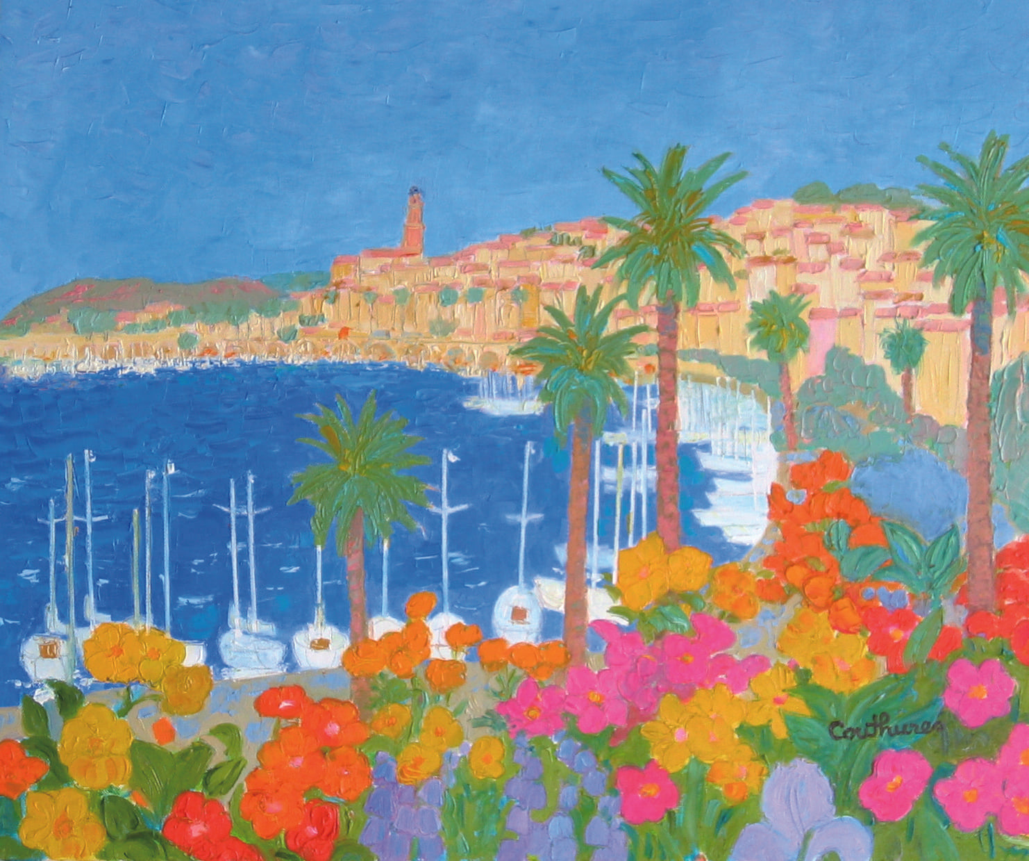 ダニエル・クチュール 【花咲くマントン】油彩10号 2010年制作【額付】