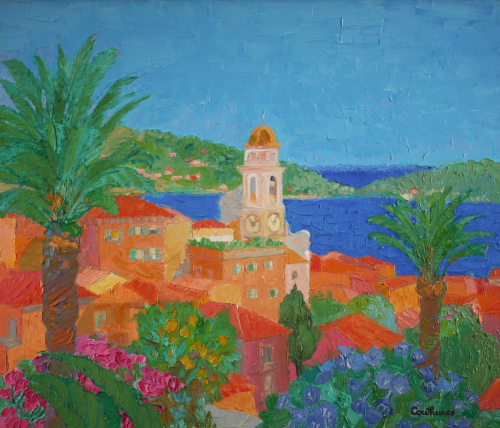 ダニエル・クチュール 「青い海に向かうパームツリー」 油彩15号 2004年制作 額付き