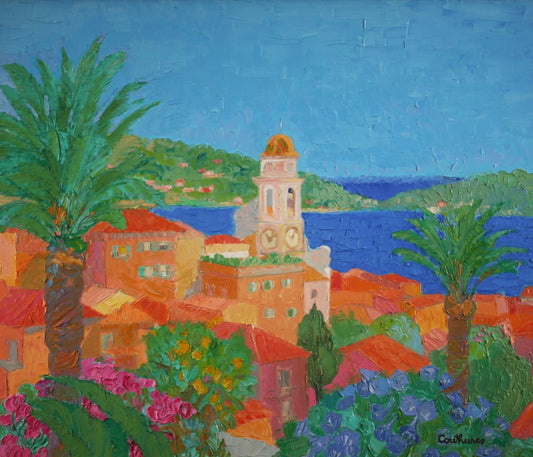 ダニエル・クチュール 「青い海に向かうパームツリー」 油彩15号 2004年制作 額付き