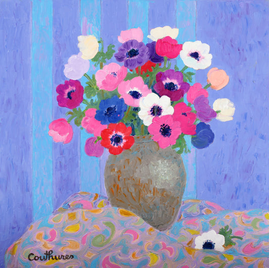 ダニエル・クチュール 【アネモネ】油彩40x40cm 2011年制作【額付】