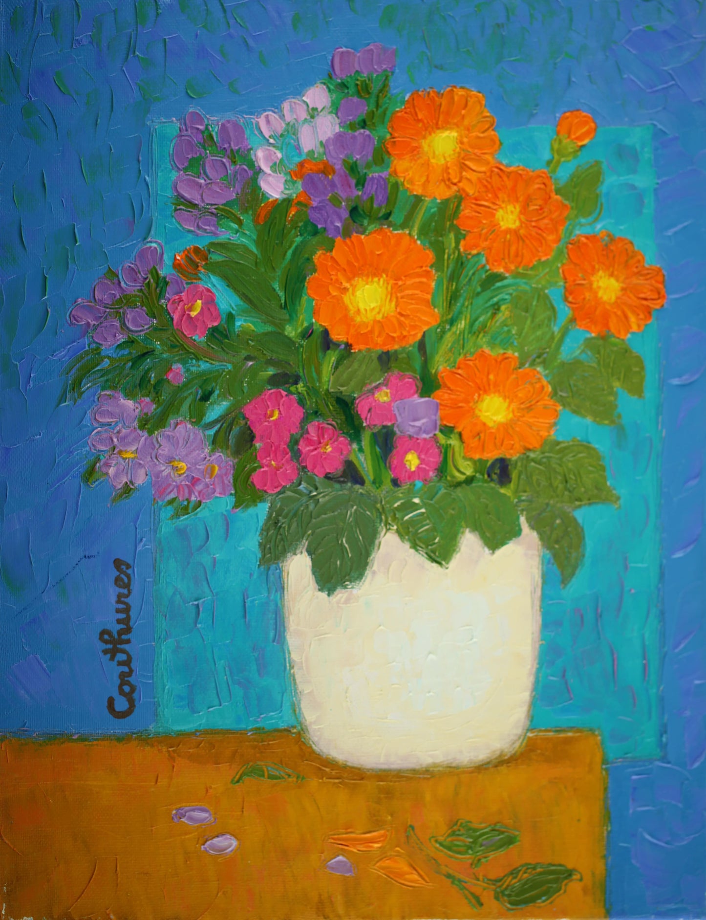 ダニエル・クチュール 「白い花瓶」油彩5号 2011年「額付」