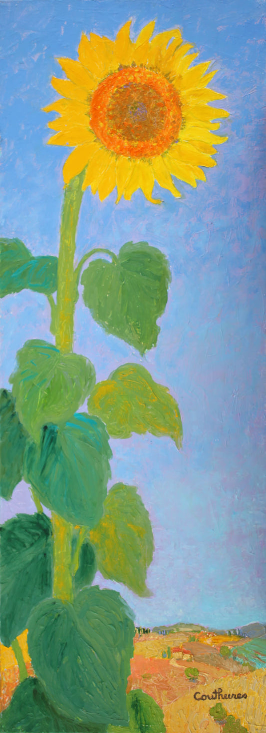 ダニエル・クチュール 【大きなひまわり】油彩80x30cm 20011年制作【額付】