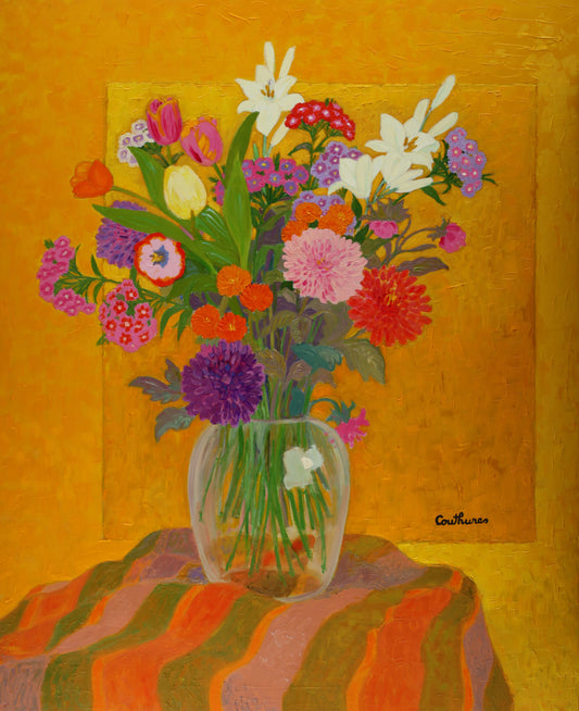 ダニエル・クチュール 「ユリとブーケ」 油彩40号 2011年制作 [額付」