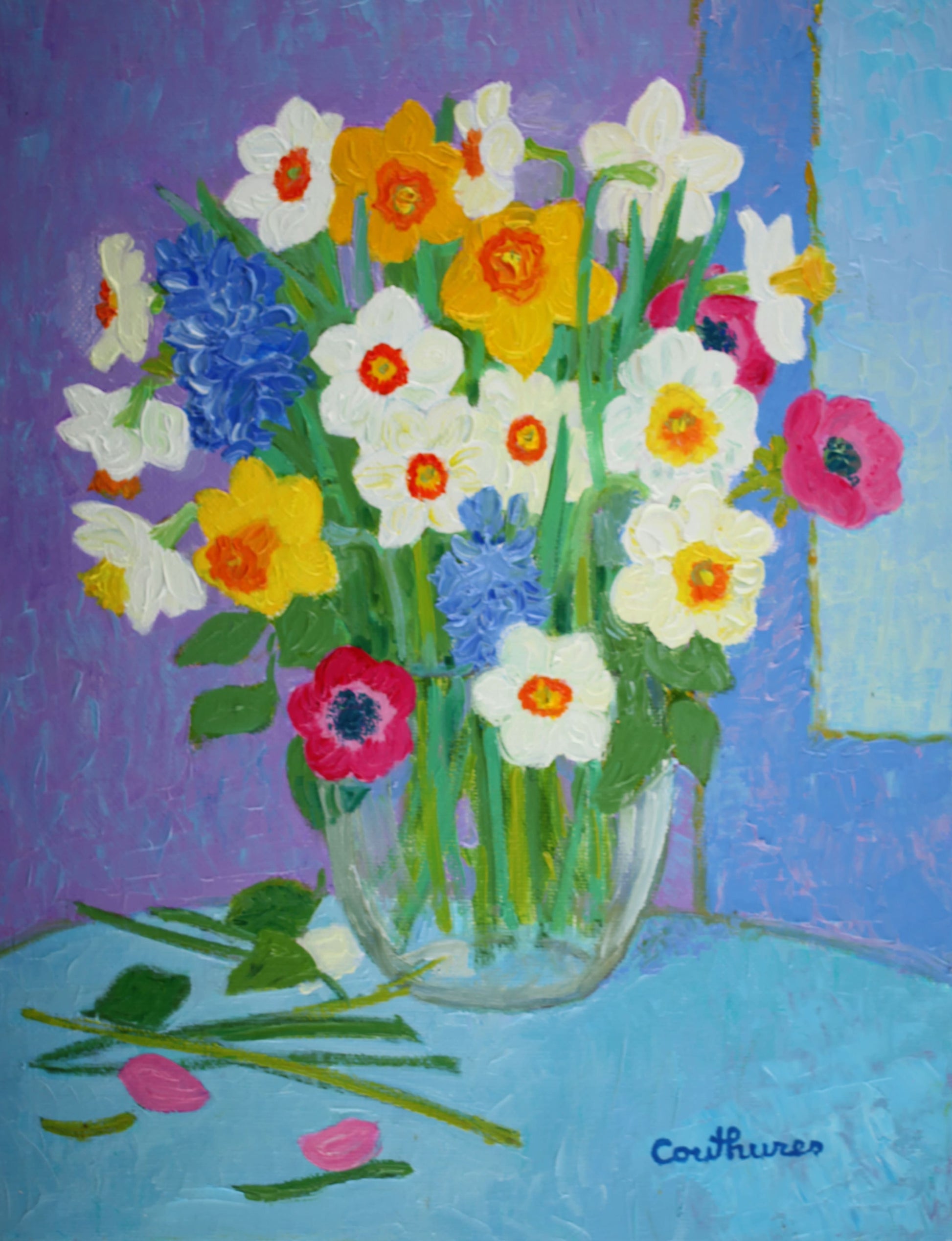 ダニエル・クチュール 「水仙」油彩5号 2011年制作「額付」