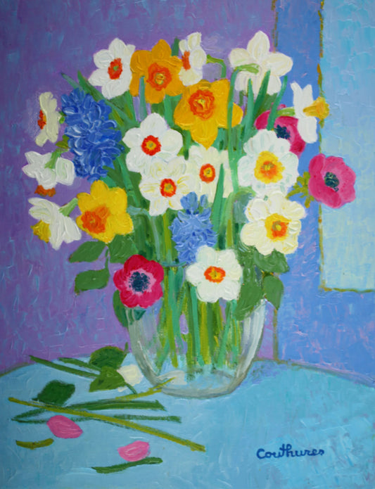 ダニエル・クチュール 「水仙」油彩5号 2011年制作「額付」