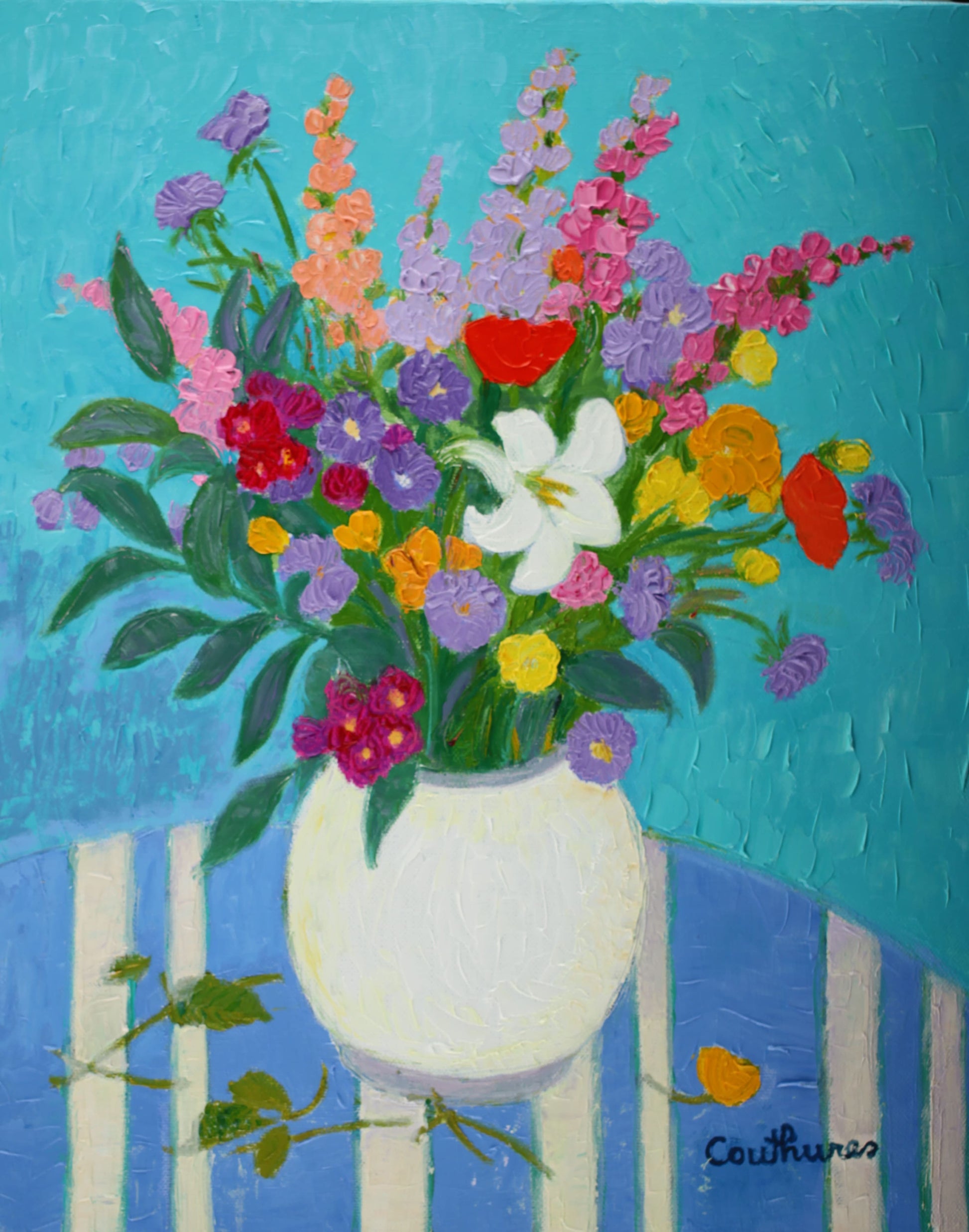 ダニエル・クチュール 【ユリのブーケ】油彩6号 2011年制作【額付】