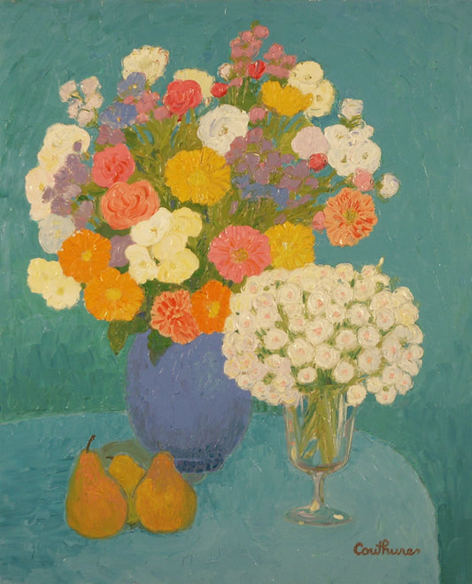 ダニエル・クチュール 【ブーケと洋梨】油彩12号 2004年制作【額付】