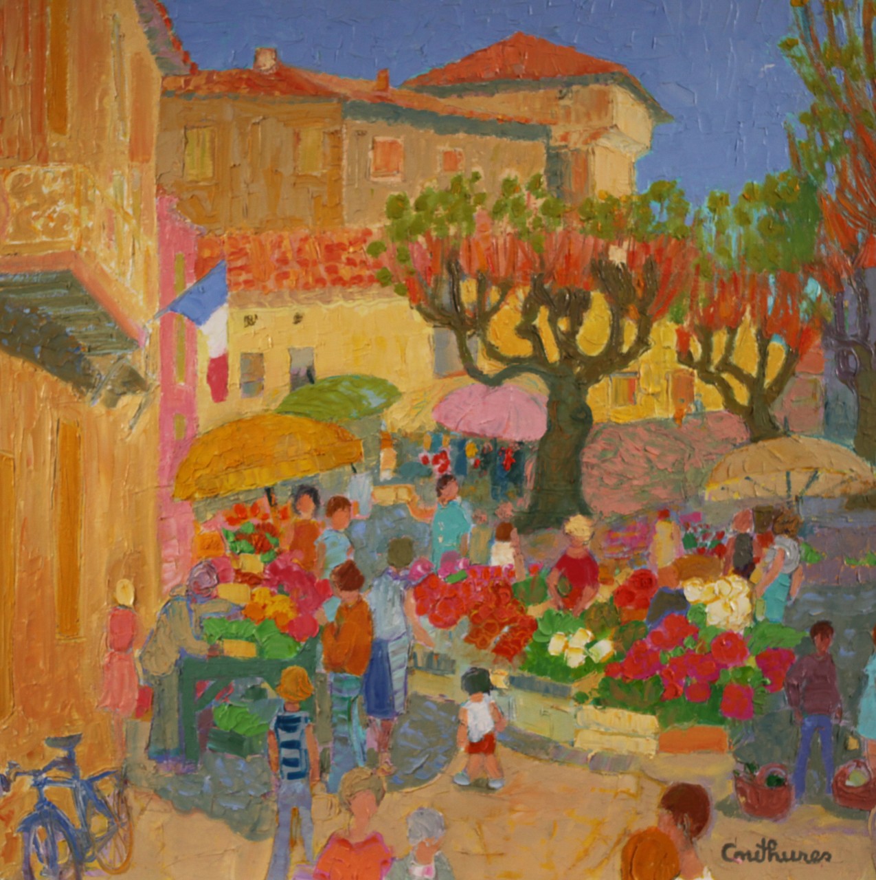 ダニエル・クチュール 【ナポリの小さな市場】油彩50x50cm 2005年制作【額付】