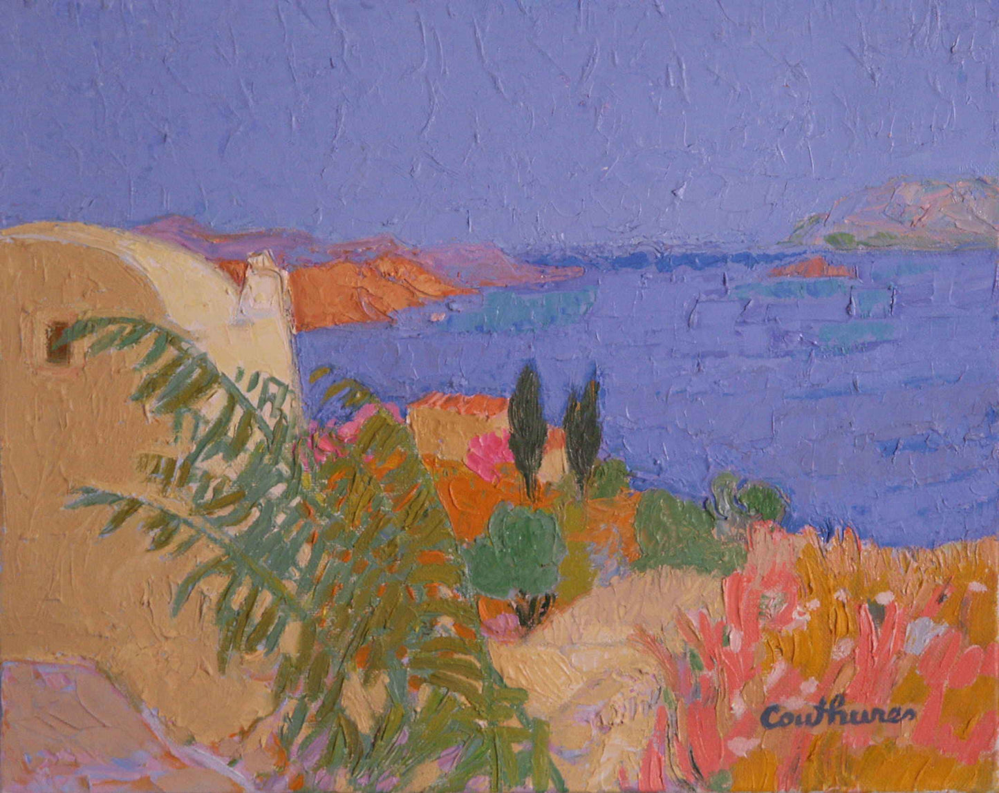 ダニエル・クチュール 「丘から見る眺め」 油彩6号 2005年制作「額付」