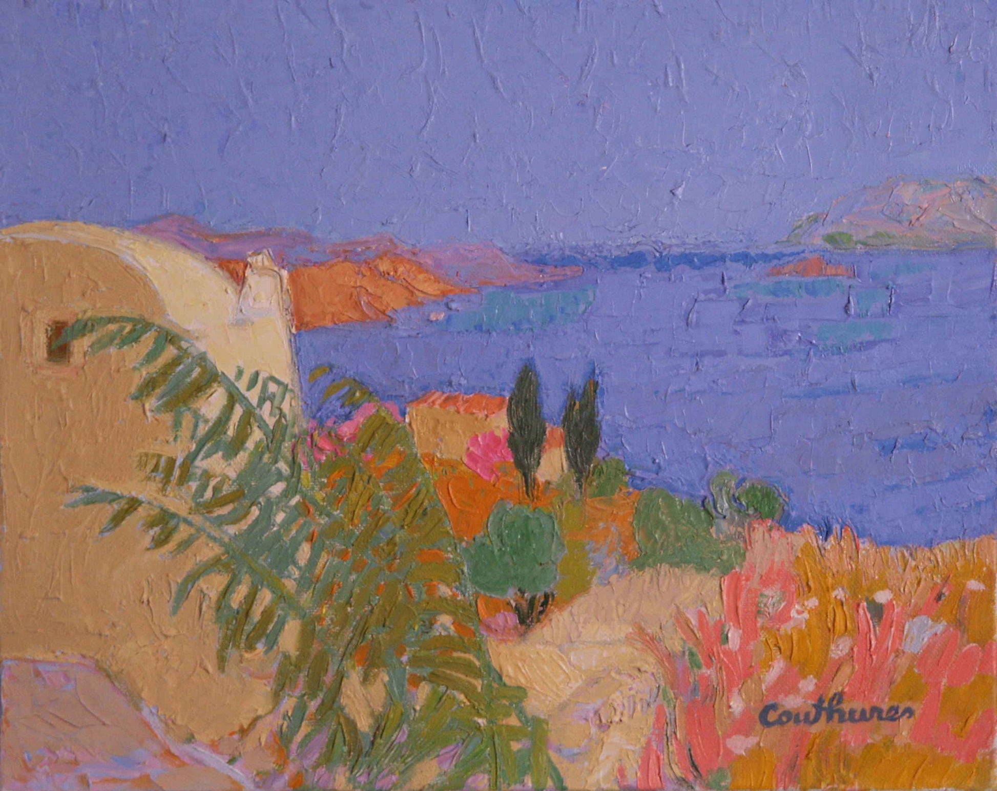 ダニエル・クチュール 「丘から見る眺め」 油彩6号 2005年制作「額付」