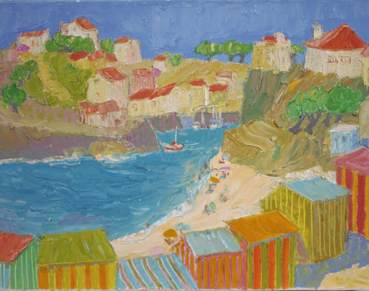 ダニエル・クチュール 「夏の入り江」油彩5号 2005年再作「額付」