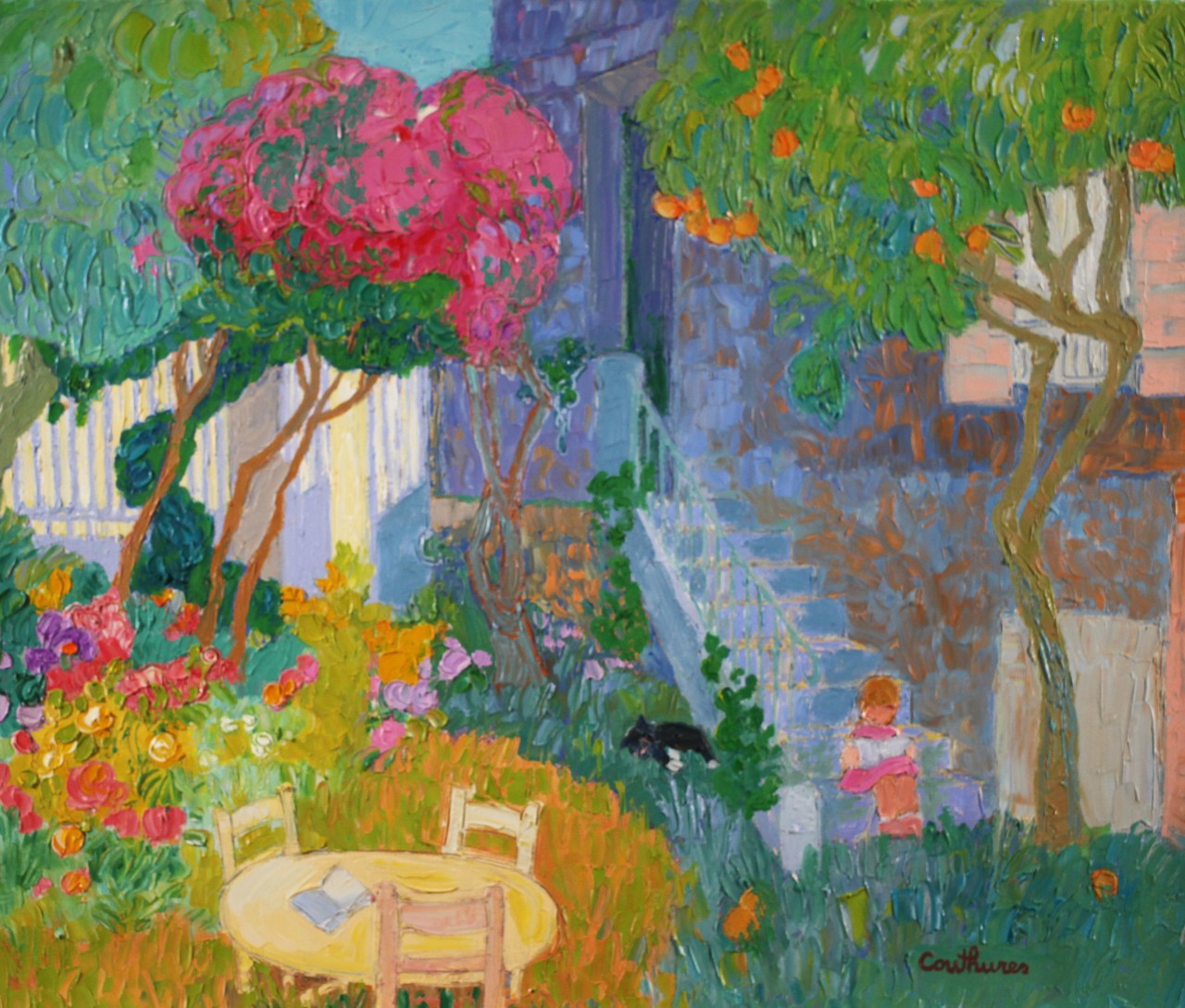 ダニエル・クチュール 【庭の風景】油彩10号 2003年制作【額付】