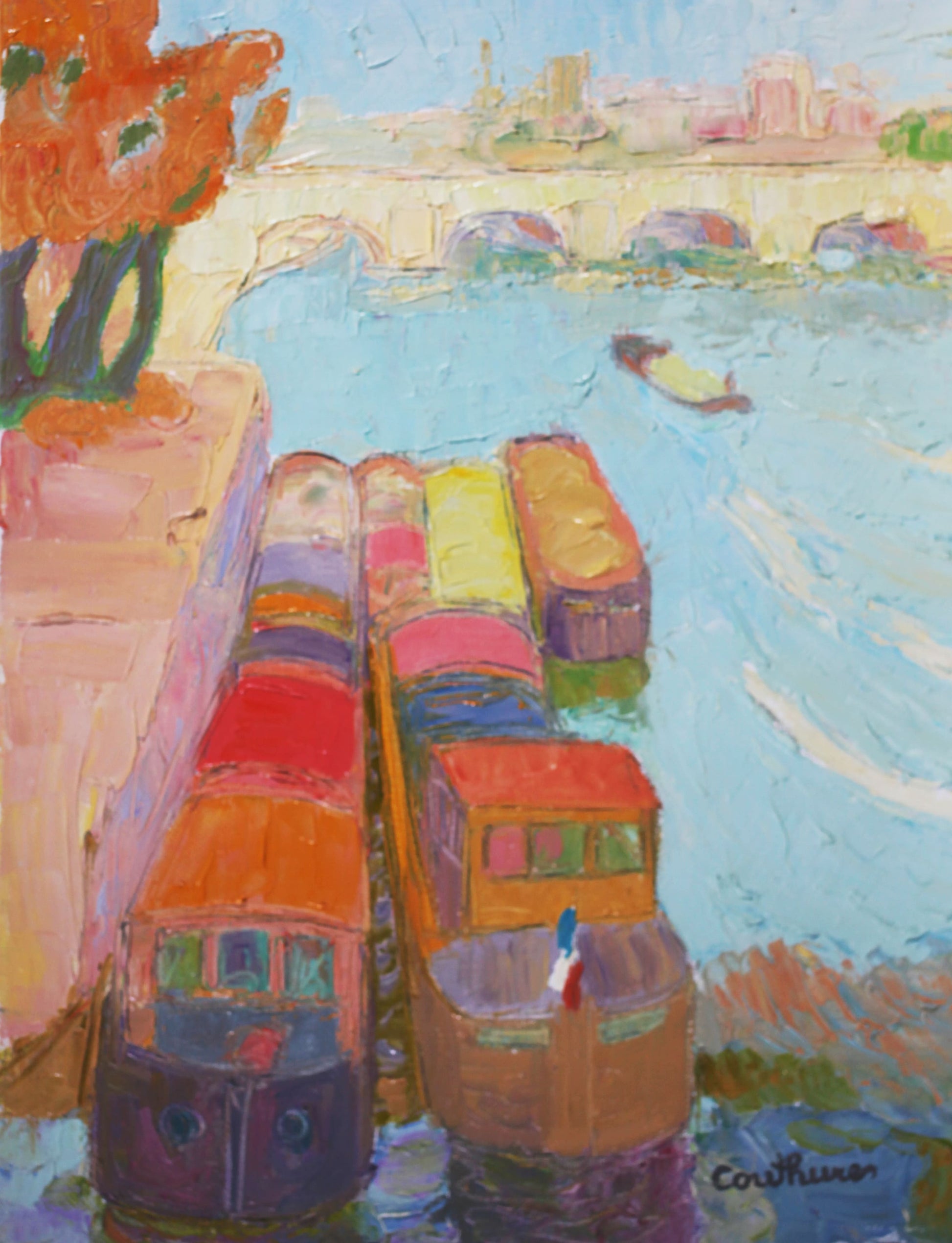 ダニエル・クチュール 「春のセーヌ川」油彩5号 2006年制作「額付」