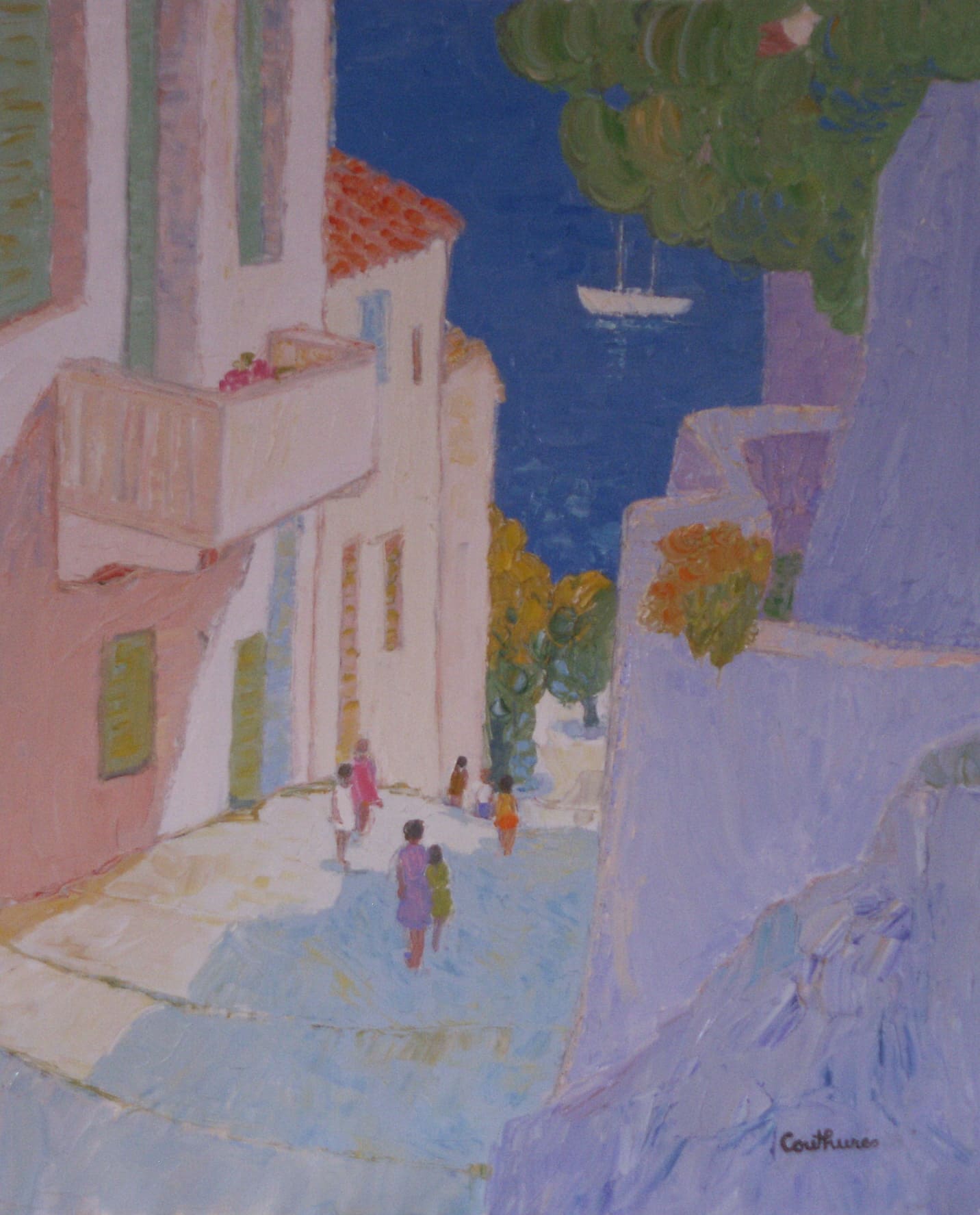 ダニエル・クチュール 【海に向かう小道】油彩12号 2006年制作【額付】