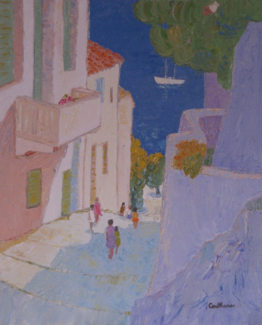 ダニエル・クチュール 【海に向かう小道】油彩12号 2006年制作【額付】