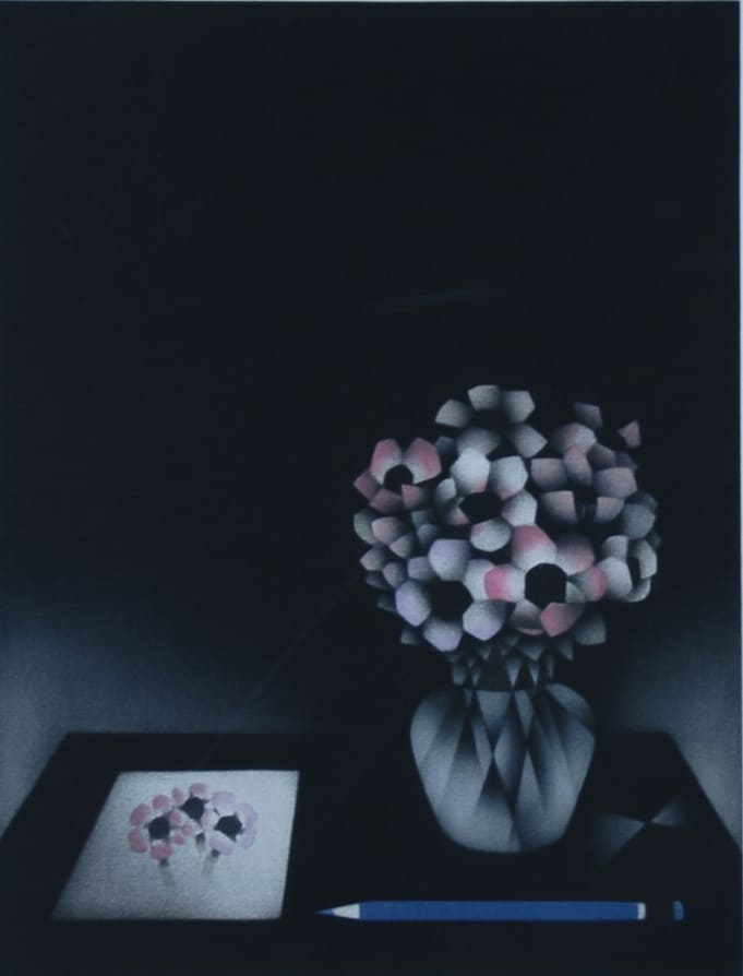 マリオ・アバチ 【アネモネのブーケ】メゾチント版画 イメージサイズ38x28㎝