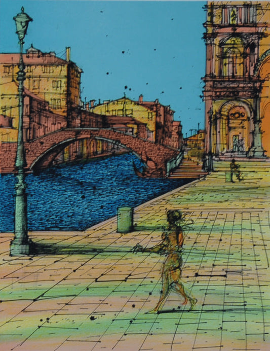 ジャン・カルズー 【ベニス】オリジナルリトグラフ版画 作家自筆サイン入り【額付】イメージサイズ38x28cm