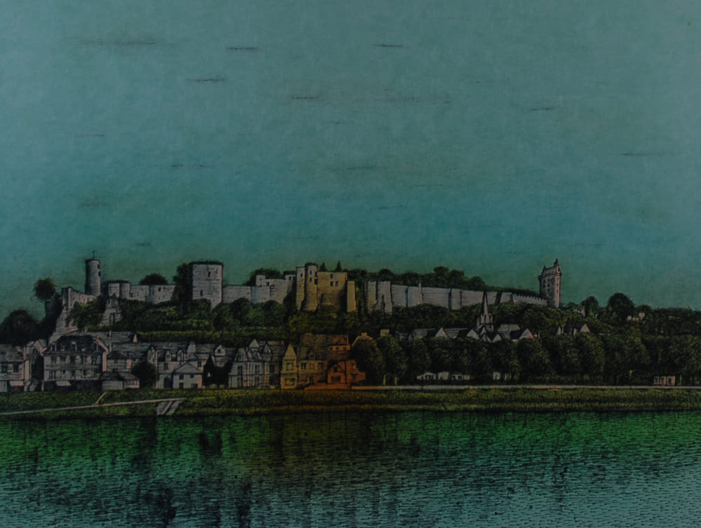 ジャン・カルズー 【シノン城】オリジナルリトグラフ版画 作家自筆サイン入り【額付】