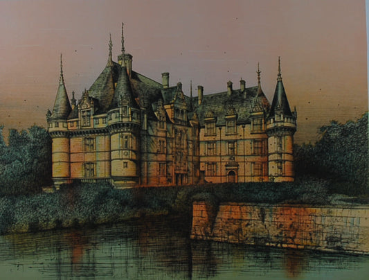 ジャン・カルズー 【アゼルリドー城】オリジナルリトグラフ版画 作家自筆サイン入り【額付】