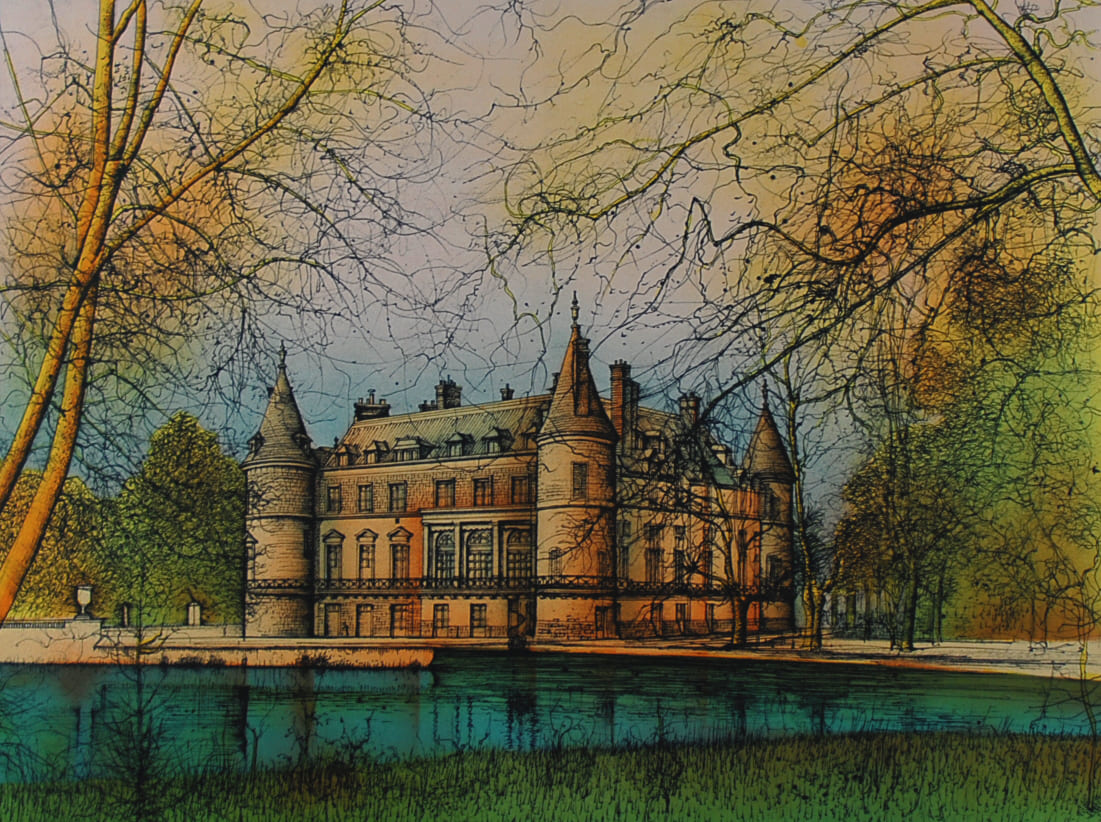 ジャン・カルズー 【ランブイエ城】オリジナルリトグラフ版画 作家自筆サイン入り【額付】