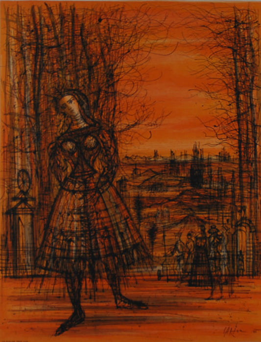 ジャン・カルズー 【時の旅人】オリジナルリトグラフ版画 作家自筆サイン入り【額付】イメージサイズ29x43cm