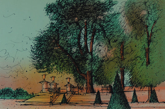 ジャン・カルズー 【公園】オリジナルリトグラフ版画 作家自筆サイン入り【額付】イメージサイズ29x43cm