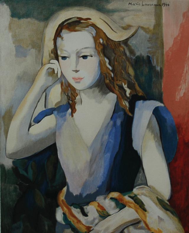 Marie Laurencin <蓝色连衣裙> 大师级石版画 印刷商签名 限量版 裱框订阅