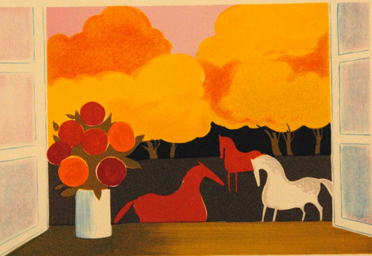 セルジュ・ラシュス <春の森> オリジナルリトグラフ版画 作家自筆サイン限定部数入り  イメージサイズ30x20 額サイズ42x32cm(額付き)