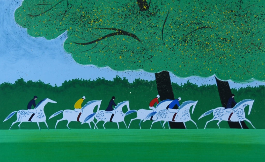 セルジュ・ラシュス <緑の森のカバリエ>オリジナルリトグラフ版画 作者自筆サイン限定部数入り   イメージサイズ25x40 額サイズ41x56cm(額付き)