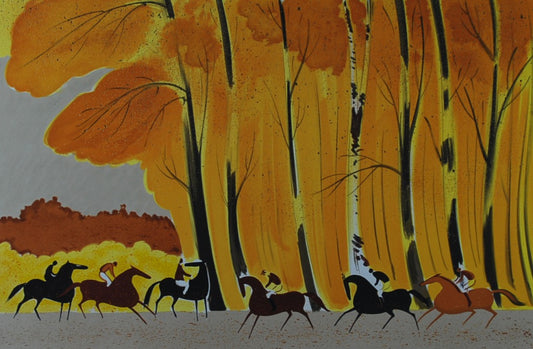 セルジュ・ラシュス <秋の森>オリジナルリトグラフ版画  作者自筆サイン限定部数入り  イメージサイズ43x62 額サイズ65x84cm(額付き)