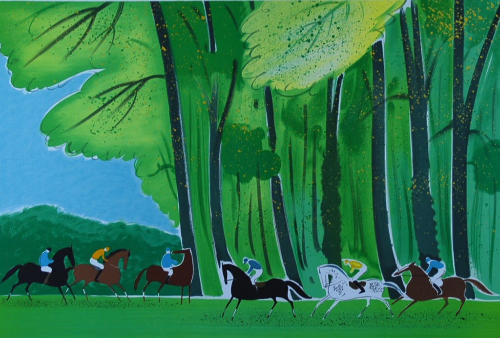 セルジュ・ラシュス <緑の森> オリジナルリトグラフ版画 作者自筆サイン限定部数入り  イメージサイズ43x62 額サイズ65x84cm(額付き)