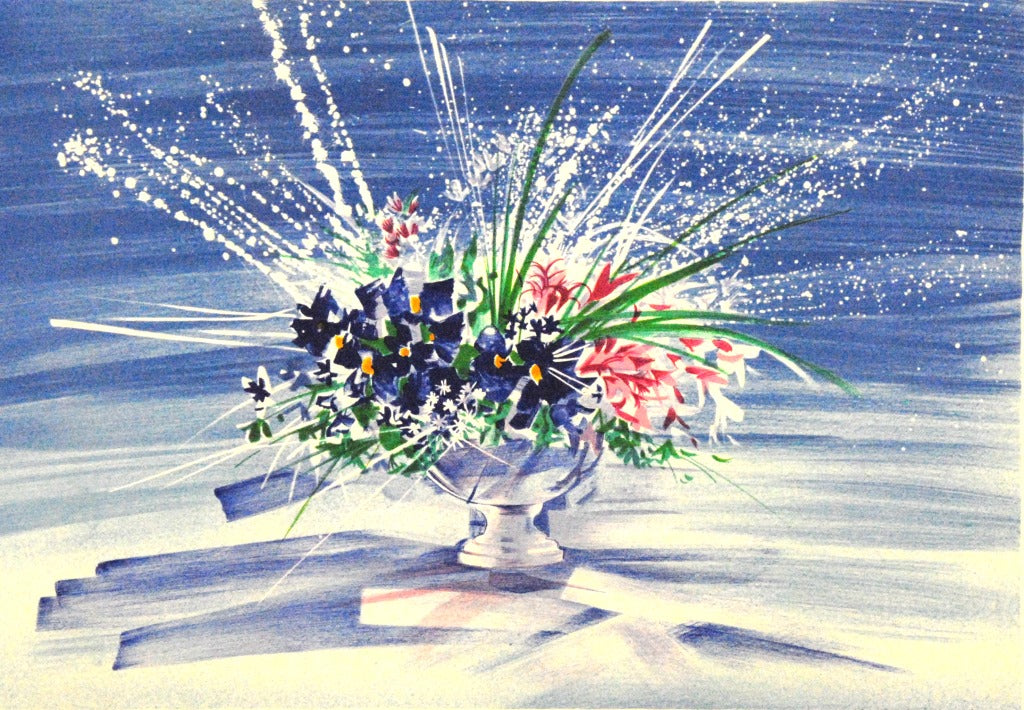 クロード・マルス <放射するブーケ> オリジナルリトグラフ版画 作家自筆サイン限定部数入り  イメージサイズ25x36cm 額サイズ41x52cm(額付き)