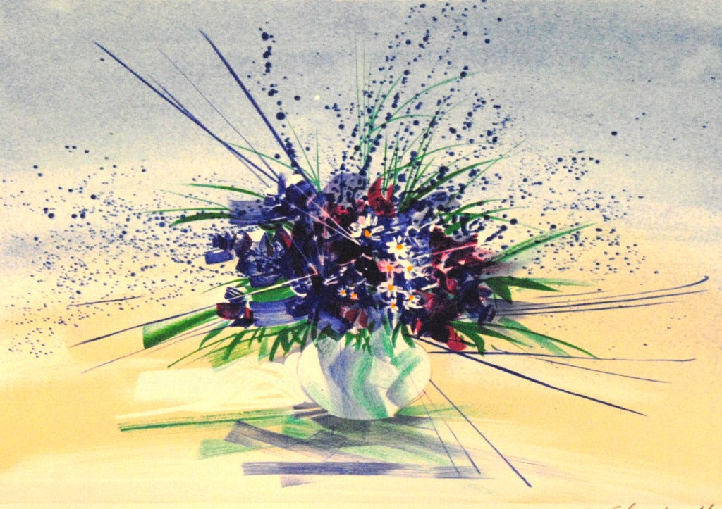 クロード・マルス <紫のブーケ> オリジナルリトグラフ版画 作家自筆サイン限定部数入り  イメージサイズ25x36cm 額サイズ41x52cm(額付き)